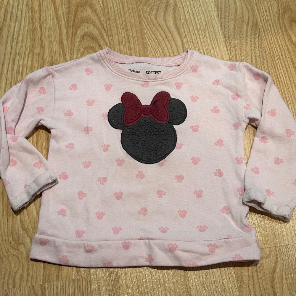 Disney Jumping Beans Minnie Mouse Pink Fleece Sweatshirt Girls 4T Faux Fur Bow